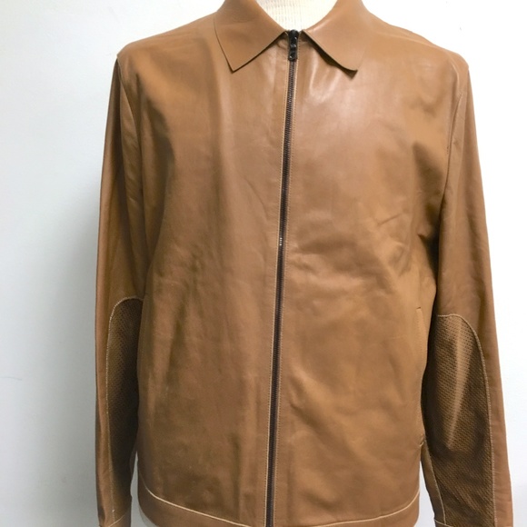 NEIL BARRETT brown LEATHER ZIP MOTO JACKET ITALY L